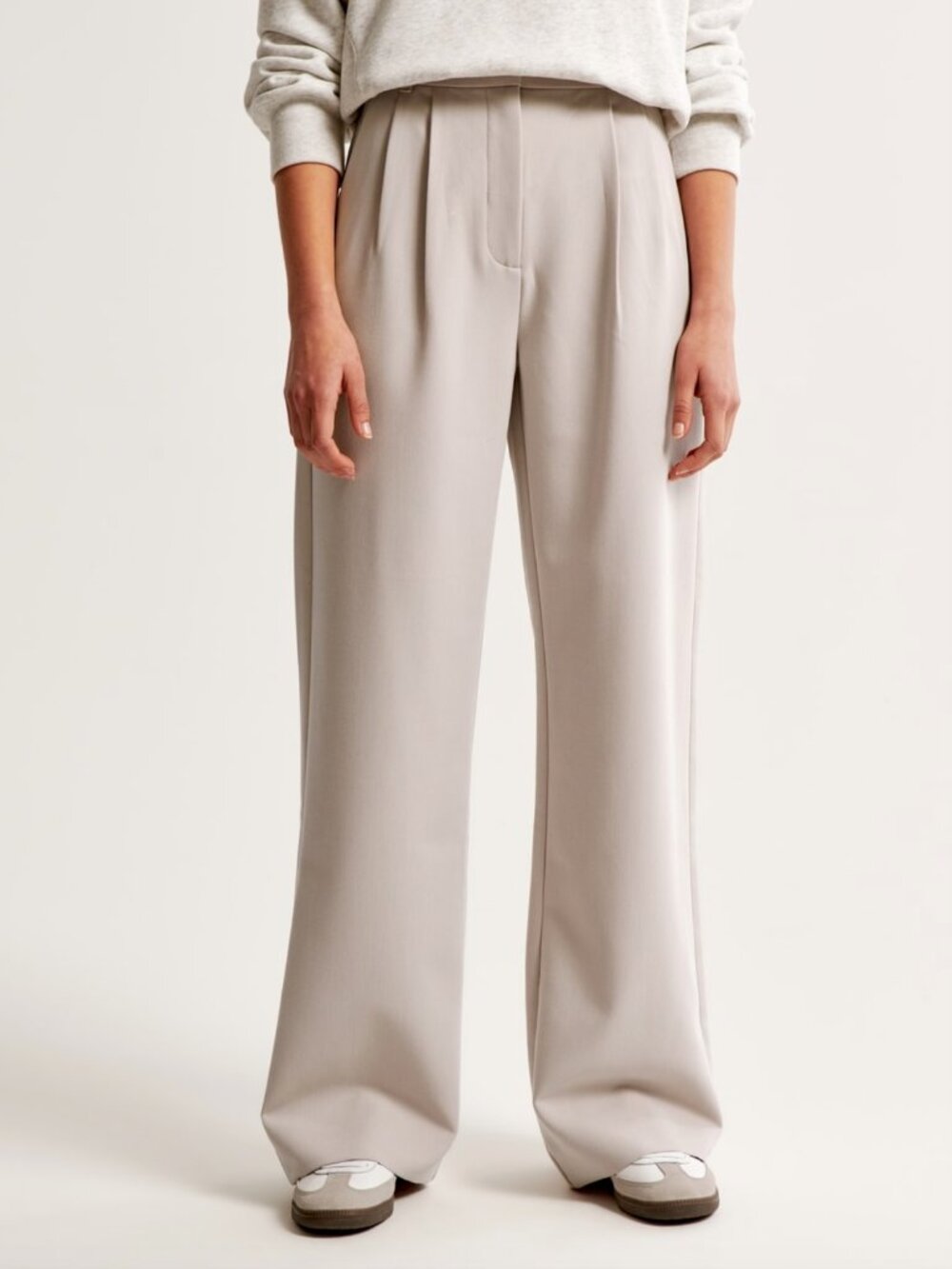 Abercrombie & Fitch Sloane Tailored Wide Leg Pleated Pants Curve Love, Cream
